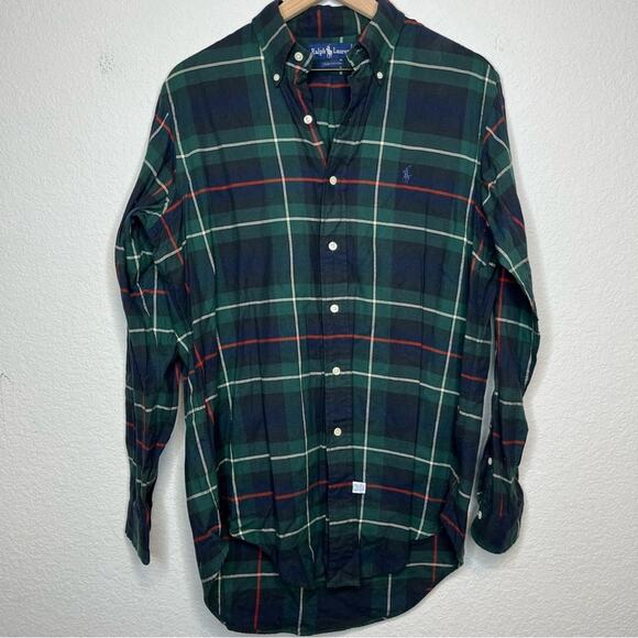 Ralph Lauren Button Down M SilverTab Plaid Polo Green red Holiday classic tartan - Picture 2 of 9